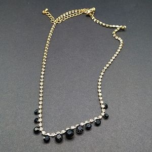Black dangle rhinestone lined necklace